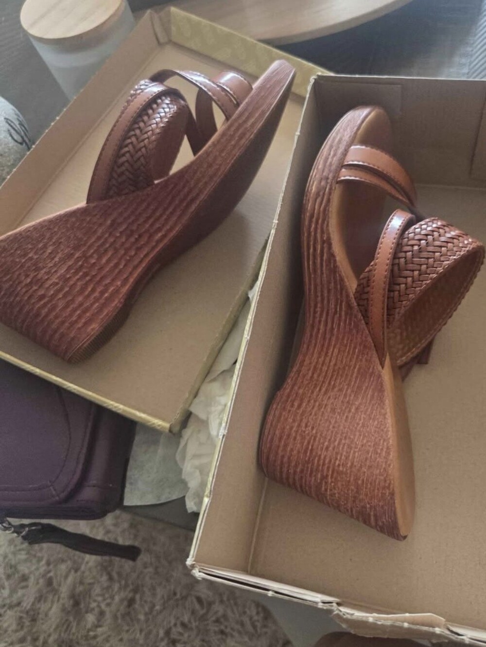 Italian Shoemakers Brown Woven Platform Wedge Sandals Size 8 Made in Italy